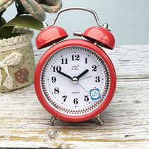 2 PCS 3 Inch Metal Bell Alarm Clock With Night Light Student Bedside Fashion Clock(Red)