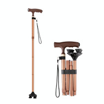 TBS-009 Four-Legged Folding Elderly Crutches Aluminum Alloy Light And Multifunctional Non-Slip Crutches With Light(Brown)