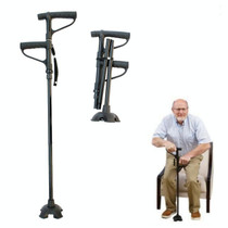 Multifunctional Folding Double-Handle Elderly Crutches Aluminum Alloy Elderly Power-Assisted Walking Sticks Four-Legged Walking Sticks With Lights, Length: 86-98cm(Black)