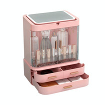 Dust-Proof Drawer Type Cosmetic Storage Box Household Large-Capacity Desktop Lipstick Storage Box, Colour: LED Model Pink