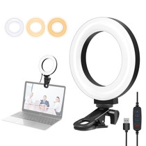 PULUZ 4.7 inch 12cm Ring Selfie Light 3 Modes USB Dimmable Dual Color Temperature LED Curved Vlogging Photography Video Lights with  Monitor Clip Holder (Black)