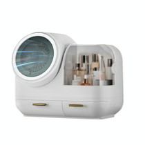 Mirror Desktop Makeup And Dustproof Drawer Storage Box With LED Light, Colour: White LED + Fan Model