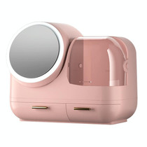 Mirror Desktop Makeup And Dustproof Drawer Storage Box With LED Light, Colour: Pink LED Model
