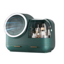 Mirror Desktop Makeup And Dustproof Drawer Storage Box With LED Light, Colour: Green LED + Fan Model