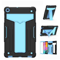For Samsung Galaxy Tab A8.4 (2020) T307 T-shaped Bracket Contrast Color Shockproof PC + Silicone Flat Protective Case(Black+Blue)