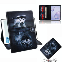 For Samsung Galaxy Tab A8.4 (2020) Colored Drawing Pattern Horizontal Flip PU Leather Case with Holder & Card Slots & Wallet(Wolf Dog)