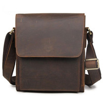 Vintage Crazy Horse Leather Men Shoulder Bag Messenger Bag(Dark Brown)