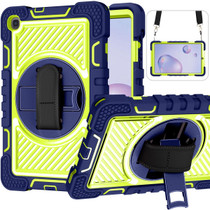 For Samsung Galaxy Tab A 8.4 2020 T307 360 Degree Rotation Contrast Color Shockproof Silicone + PC Case with Holder & Hand Grip Strap & Shoulder Strap(Navy+Yellow Green)