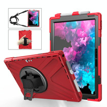 For Microsoft Surface Pro 4 / 5 / 6 / 7 / 7+ Shockproof Colorful Silicone + PC Protective Case with Holder & Hand Strap & Pen Slot(Red)