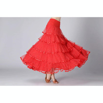 Sequin Swing Modern Dance Long Skirt Competition Costume (Color:Red Size:Free Size)