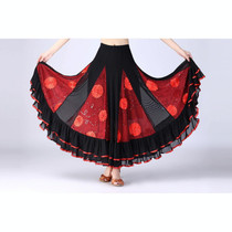 Sequin Flower Swing Modern Dance Skirt (Color:Rose Red Size:Free Size)