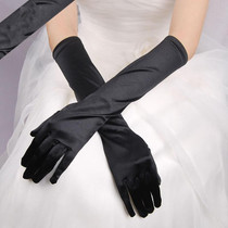 Bride Gloves Satin Long Vintage Travel Sunscreen Dress Wedding Gloves(Black)