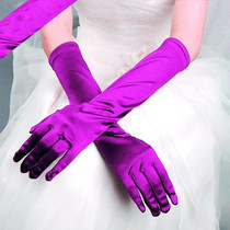 Bride Gloves Satin Long Vintage Travel Sunscreen Dress Wedding Gloves(Purple)