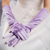 Bride Gloves Satin Long Vintage Travel Sunscreen Dress Wedding Gloves(Light Purple)