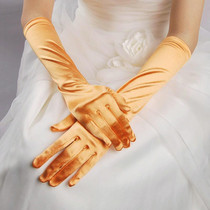 Bride Gloves Satin Long Vintage Travel Sunscreen Dress Wedding Gloves(Orange)