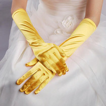 Bride Gloves Satin Long Vintage Travel Sunscreen Dress Wedding Gloves(Bright Yellow)