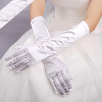 Bride Gloves Satin Long Vintage Travel Sunscreen Dress Wedding Gloves(White)