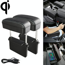 2 PCS Universal Car Wireless Qi Standard Charger PU Leather Wrapped Armrest Box Cushion Car Armrest Box Mat with Storage Box (Black White)