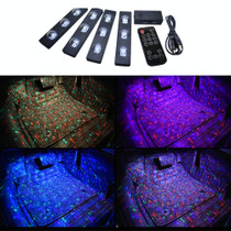 4 in 1 3.2W 12 LEDs RGB Car Interior Floor Decoration Atmosphere Colorful Neon Light Lamp with Wireless Remote Control And Voice Control Function