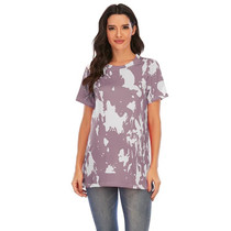 Maternity Printed Round Neck Short Sleeve T-Shirt (Color:Gray Size:XXL)