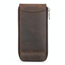 Contacts Family CF1121  Retro Crazy Horse Leather Watch Storage Box Single Watch Seat Portable Watch Zipper Bag(Coffee)