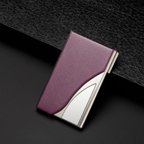 2 PCS Male And Female Business Large-Capacity Stainless Steel Business Card Case(Litchi Purple)