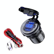 Aluminum Alloy Double QC3.0 Fast Charge With Button Switch Car USB Charger Waterproof Car Charger Specification: Black Shell Blue Light With 60cm Line