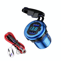 Aluminum Alloy Double QC3.0 Fast Charge With Button Switch Car USB Charger Waterproof Car Charger Specification: lue Shell Blue Light With 60cm Line