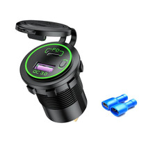 Car Motorcycle Ship Modified USB Charger Waterproof PD + QC3.0 Fast Charge, Model: Green Light With Terminal