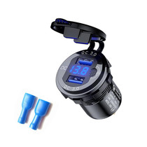 Aluminum Alloy Double QC3.0 Fast Charge With Button Switch Car USB Charger Waterproof Car Charger Specification: Black Shell Blue Light With Terminal