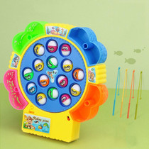 Magnetic Fishing Toy Children Educational Multifunctional Music Rotating Fishing Plate, Colour: Hook Battery Style+15 Fish 4 Rods