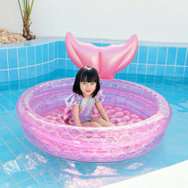 Inflatable Mermaid Shape Pool Home Children Baby Pink Round Swimming Pool Floating Air Cushion, Size: 90cm