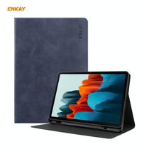 ENKAY ENK-8026 Cow Texture PU Leather + TPU Smart Case with Pen Slot for Samsung Galaxy Tab S8 / Galaxy Tab S7 11.0 T870 / T875(Dark Blue)