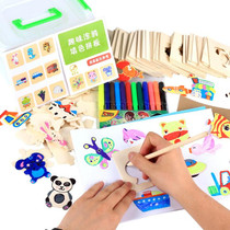 Wooden Painting Template Toy Kit Baby Graffiti Learning Drawing Tools