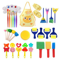 Children DIY Sponge Seal Painting Brush Painting Tool Set(Yellow Painting Clothes)