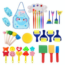 Children DIY Sponge Seal Painting Brush Painting Tool Set(Blue Painting Clothes)