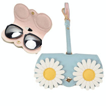 Cute And Funny PU Sunglasses Case Portable Glasses Case With Hanging Buckle, Colour: Flowers (Lake Blue Color Matching)