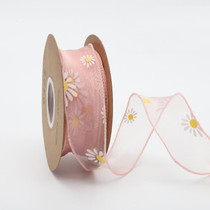 2 PCS Small Daisy Mermaid Ribbon Flower Bouquet Handwriting Snow Yarn Ribbon(Pink)