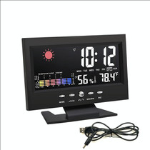 8082T Weather Forecast Clock LED Color Screen Perpetual Calendar Temperature And Humidity Intelligent Voice Control Electronic Alarm Cloc,Specification: Black + USB