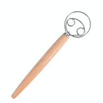 2 PCS 13 Inch Oak Handle Flour Mixer Dough Stainless Steel Mixing Rod Coil Whisk Double Circle Agitator