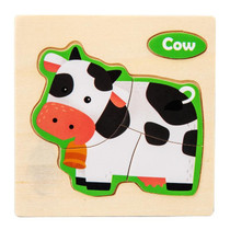 10 PCS Children Educational Animal Three-Dimensional Wooden Puzzle Toy(Cows)