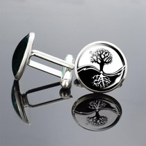 5 Pairs Tree of Life PatternCufflinks Metallic Shirt Ornaments Men Clothing Jewelry(Reflection)