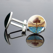 5 Pairs Tree of Life PatternCufflinks Metallic Shirt Ornaments Men Clothing Jewelry(Reflection In Water)