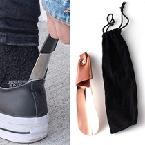 AD201 Portable Short Leather Shoehorn(Rose Gold + Velvet Bag)