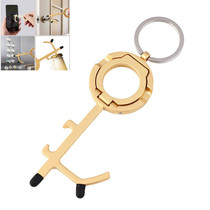 2 PCS EDC Door Opener Non-Contact Press Elevator Protection Keychain Pendant, Specification: OPP Packaging(Pearl Gold)