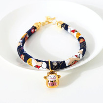 4 PCS Lucky Cat Copper Bell Adjustable Pet Cat Dog Collar Necklace, Size:M 25-30cm(Navy Shiba Inu)