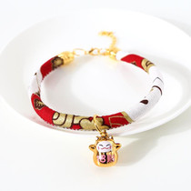 4 PCS Lucky Cat Copper Bell Adjustable Pet Cat Dog Collar Necklace, Size:S 20-25cm(Red Cat)