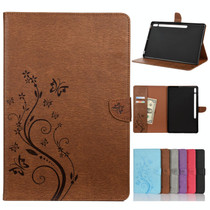 For Samsung Galaxy Tab S8+ / Tab S8 Plus /  Tab S7 FE / Tab S7+ T970/T976B Butterfly Flower Embossing Pattern Horizontal Flip Leather Case with Holder & Card Slots & Wallet(Brown)