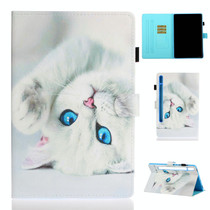 For Samsung Galaxy Tab S8 / Galaxy Tab S7 11.0 T870 Colored Drawing Pattern Horizontal Flip PU Leather Case with Holder & Card Slots & Anti-skid Strip & Sleep / Wake-up Function(White Cat)