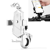 Bicycle Mobile Phone Holder Can Rotate And Adjust Fixed Aluminum Alloy Bracket Automatic Grab Bracket, Style:Handlebar Installation(Silver)